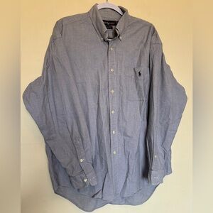Vtg Ralph Lauren Button Big Shirt Sz L Blue Pony Men’s 90s Preppy Y2K Cotton